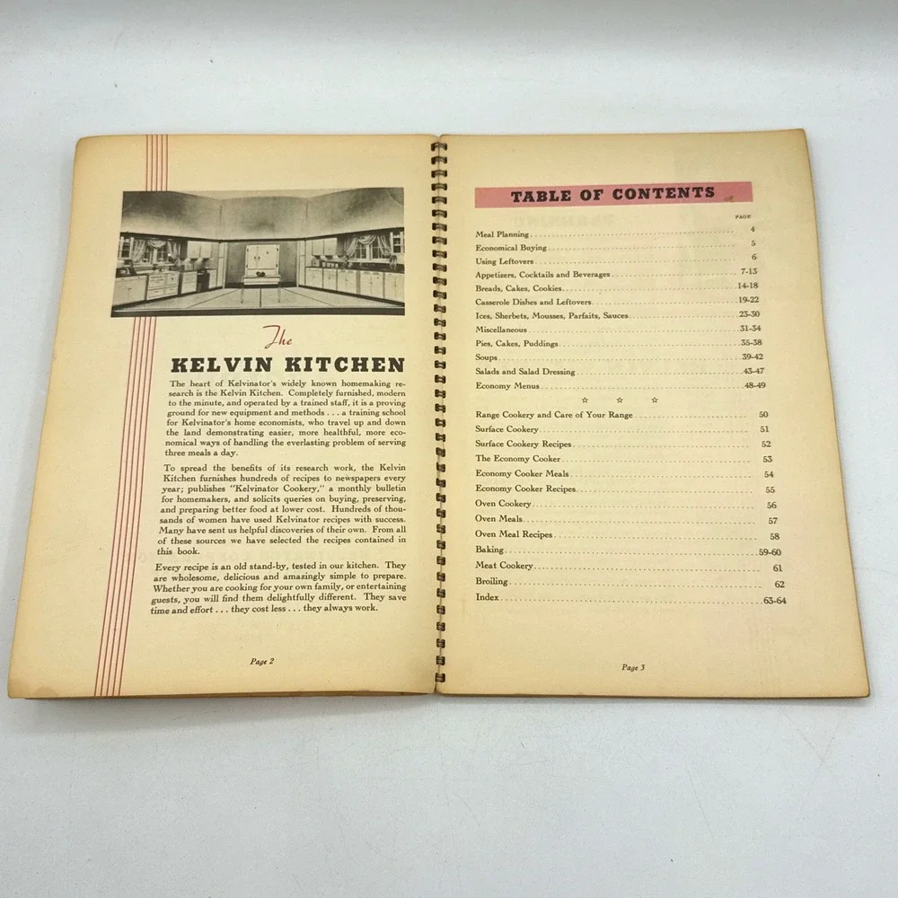Kelvinator Book of Recipes Vtg Spiral Cookbook Art Deco Detroit Mi 50's Retro